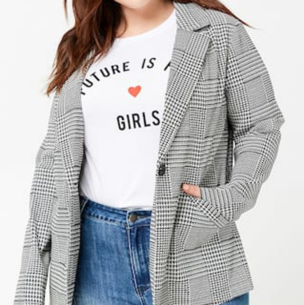 Forever 21+  Single-Breasted Houndstooth Blazer